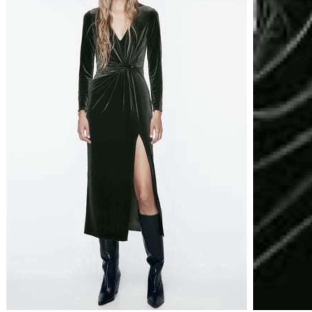 Zara Knotted Dark Green Velvet Dress